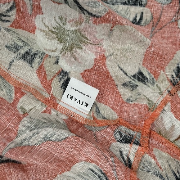 Kivari Bonny Tie Bust Mini Dress Tropical Print Linen puff sleeve US 10 - Picture 14 of 14